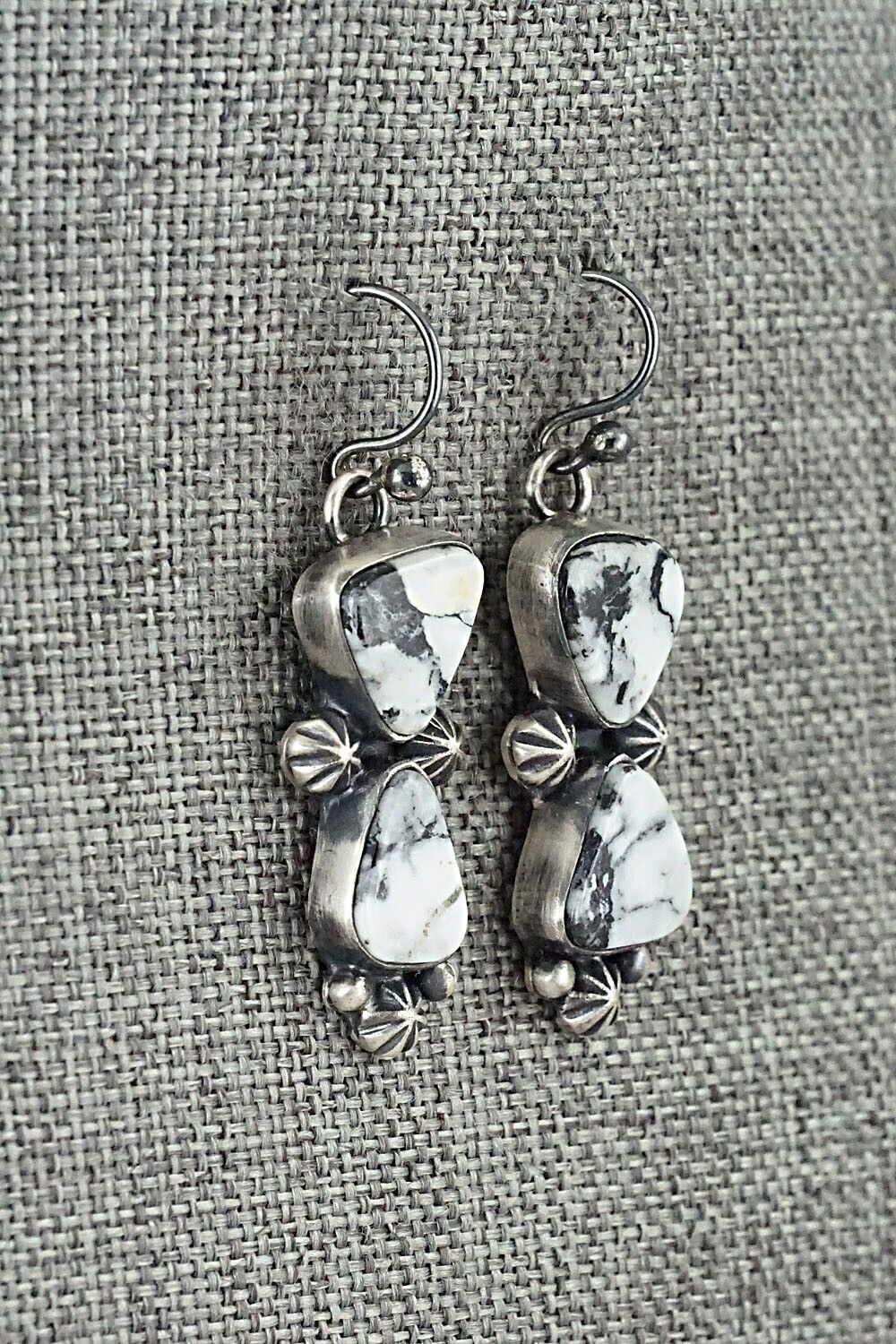 White Buffalo & Sterling Silver Squash Blossom Set - Joe Piaso