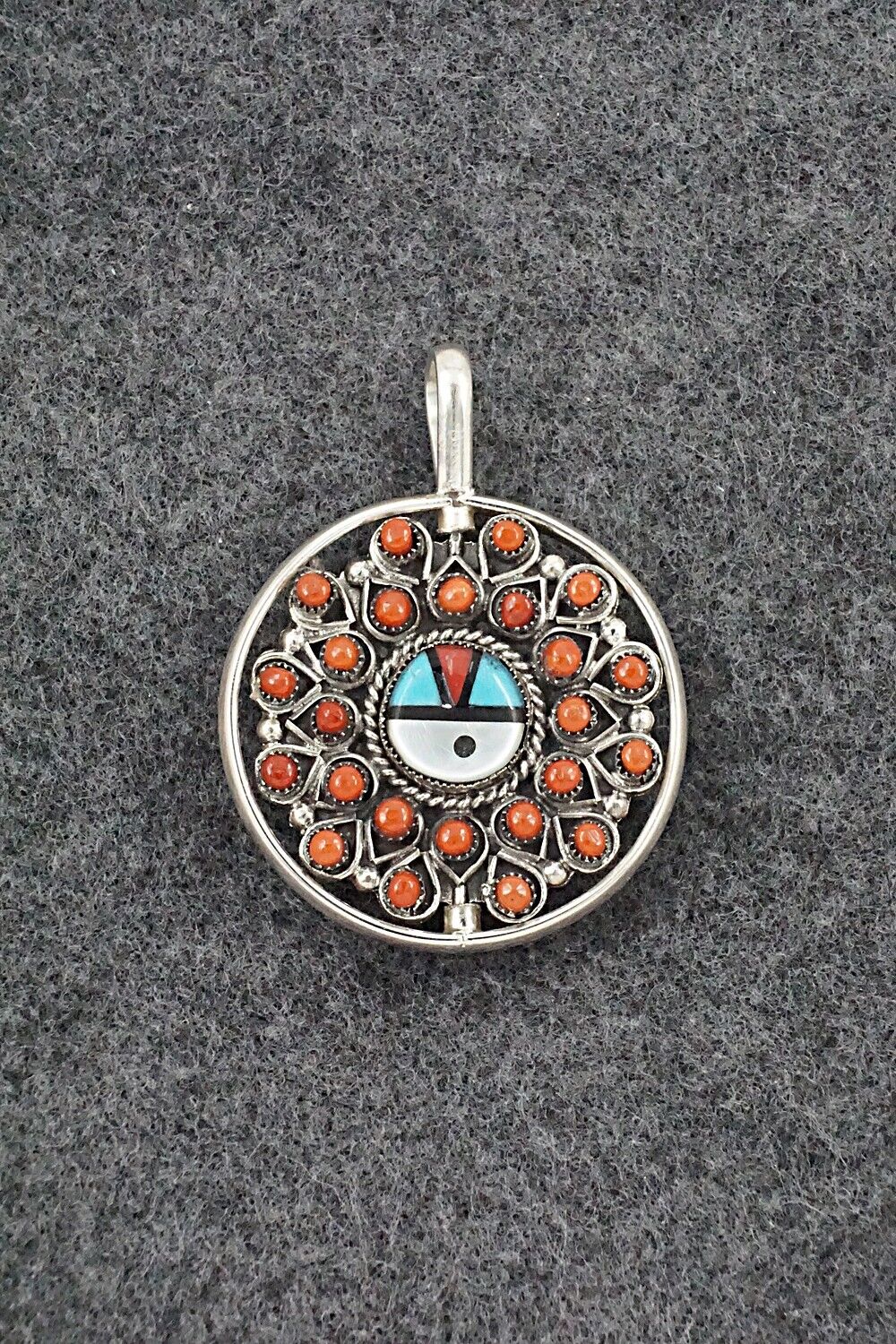 Coral, Turquoise & Sterling Silver Reversible Pendant - Wayne Johnson Sr.