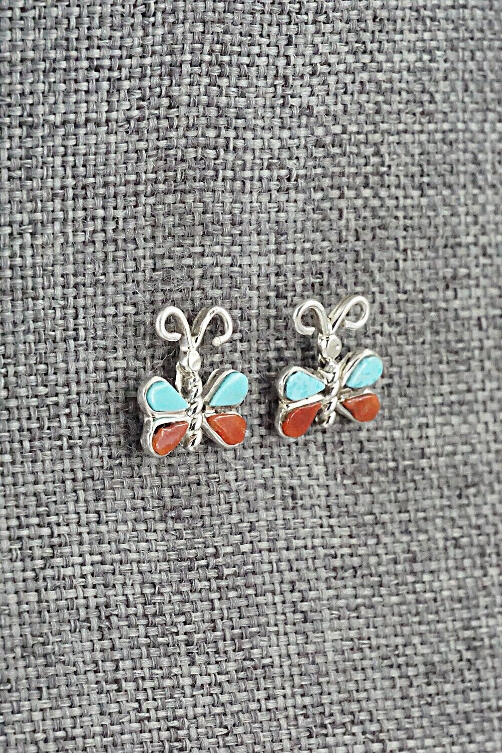 Turquoise, Coral & Sterling Silver Earrings - Francine Chapito