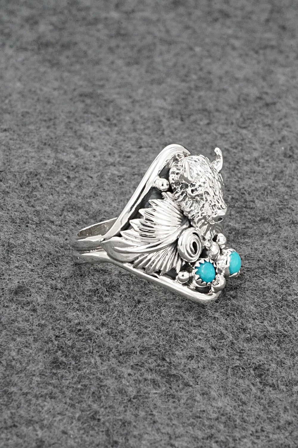 Turquoise & Sterling Silver Ring - Darrell Morgan - Size 13.5