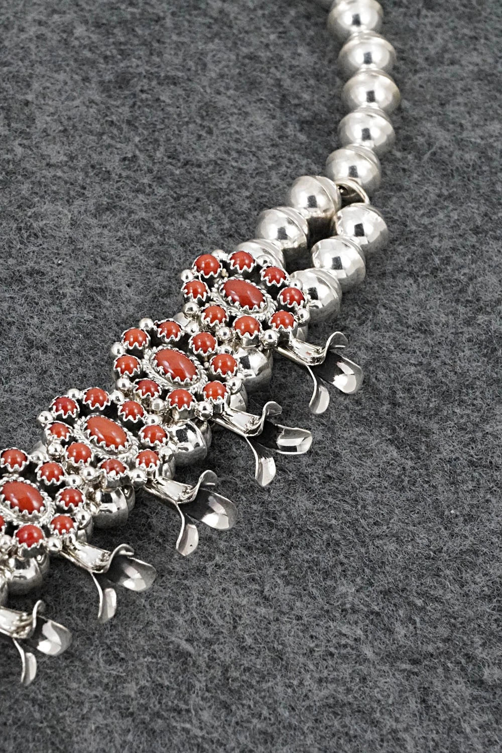 Coral & Sterling Silver Squash Blossom Set - Nathaniel Curley