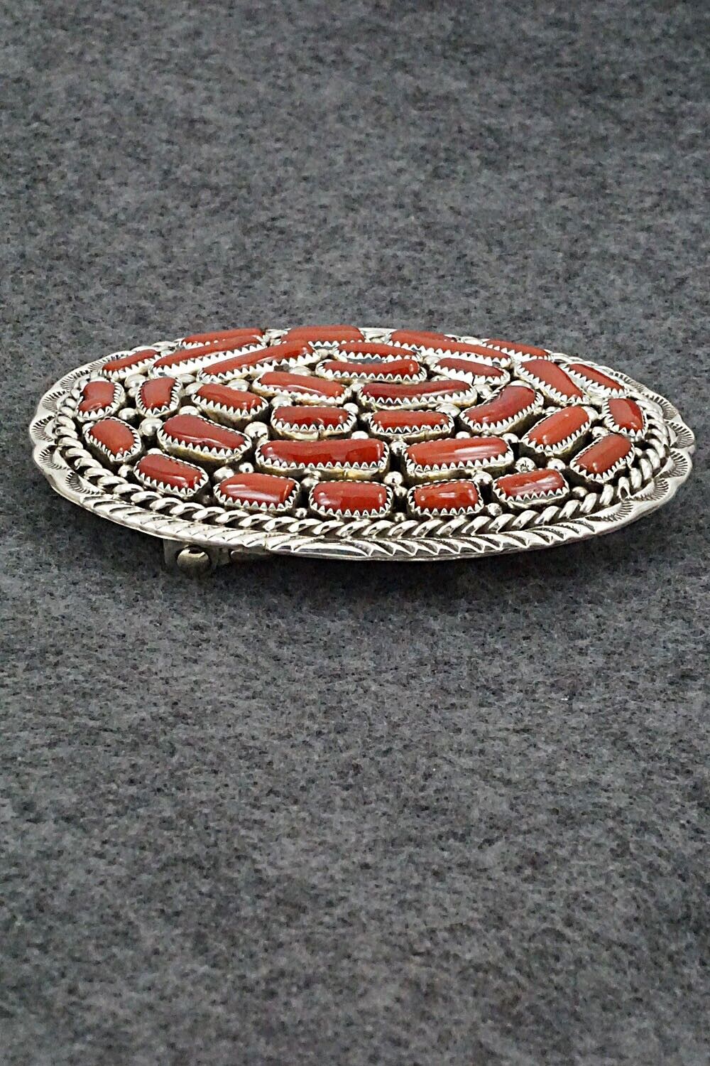 Coral & Sterling Silver Belt Buckle - Marlene Haley