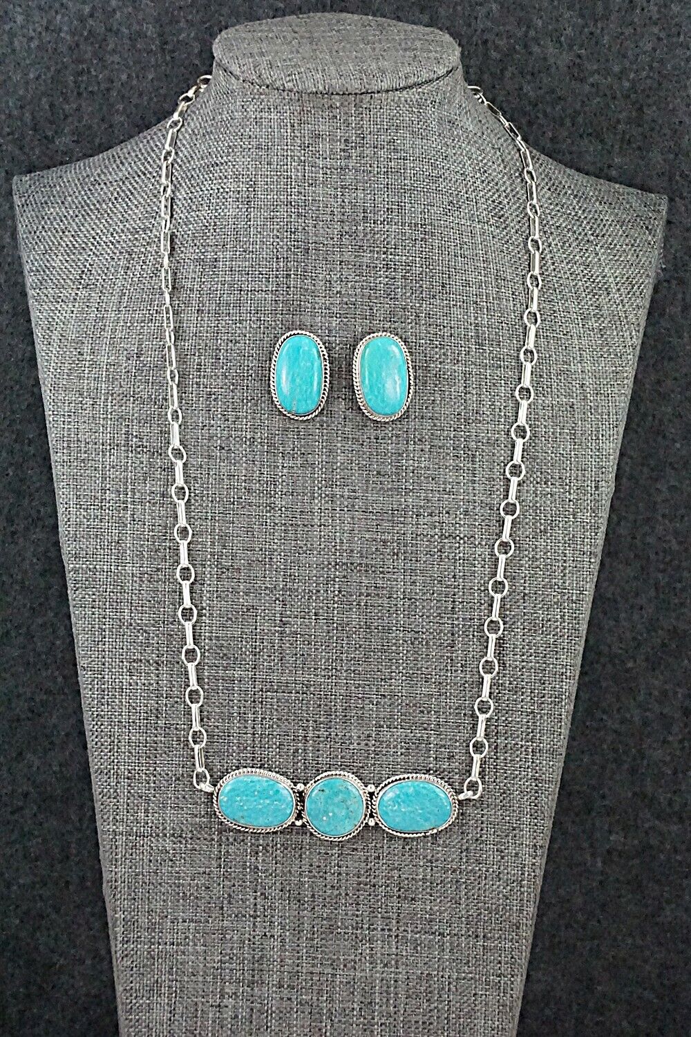 Turquoise & Sterling Silver Necklace and Earrings Set - Rena Begay