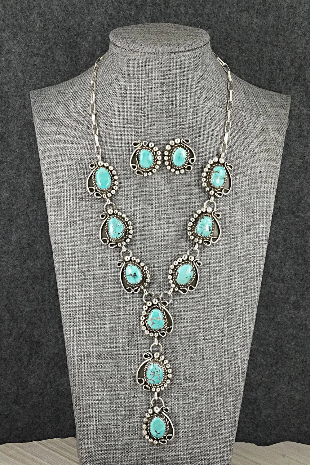 Turquoise & Sterling Silver Necklace and Earrings Set - Phil Nez