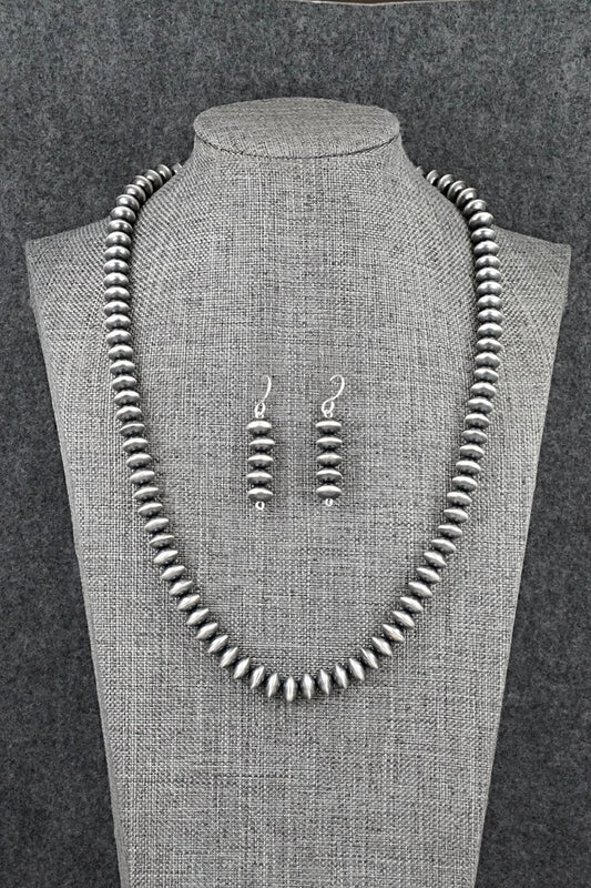 Sterling Silver Navajo Pearl Necklace & Earrings Set - Crystal Haley