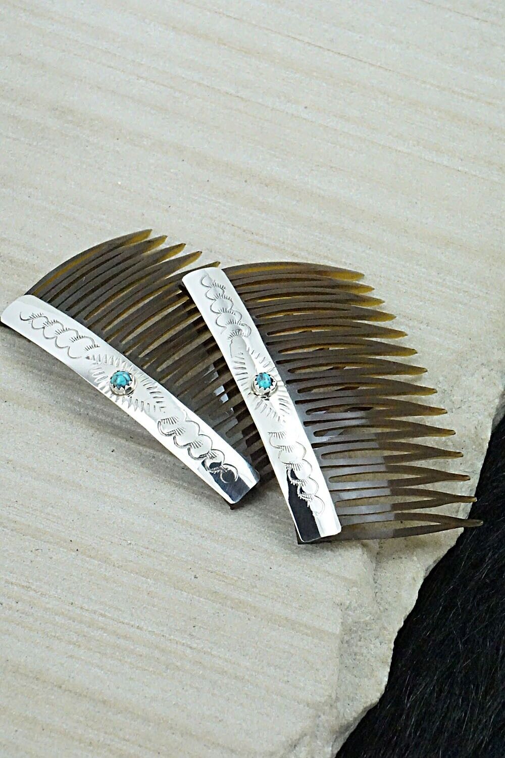 Turquoise & Sterling Silver Hair Combs - Randall Dalgai