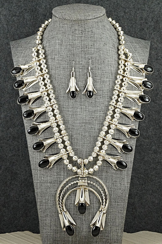 Onyx & Sterling Silver Squash Blossom Set - Louise Yazzie