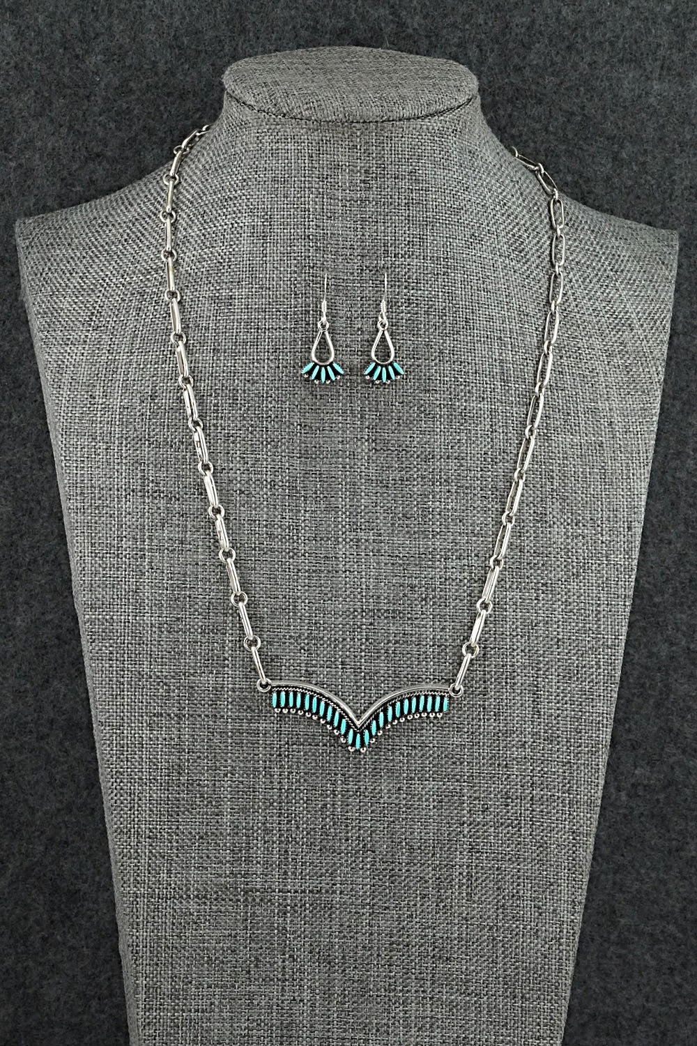 Turquoise & Sterling Silver Necklace and Earrings Set - Mildred Ukestine