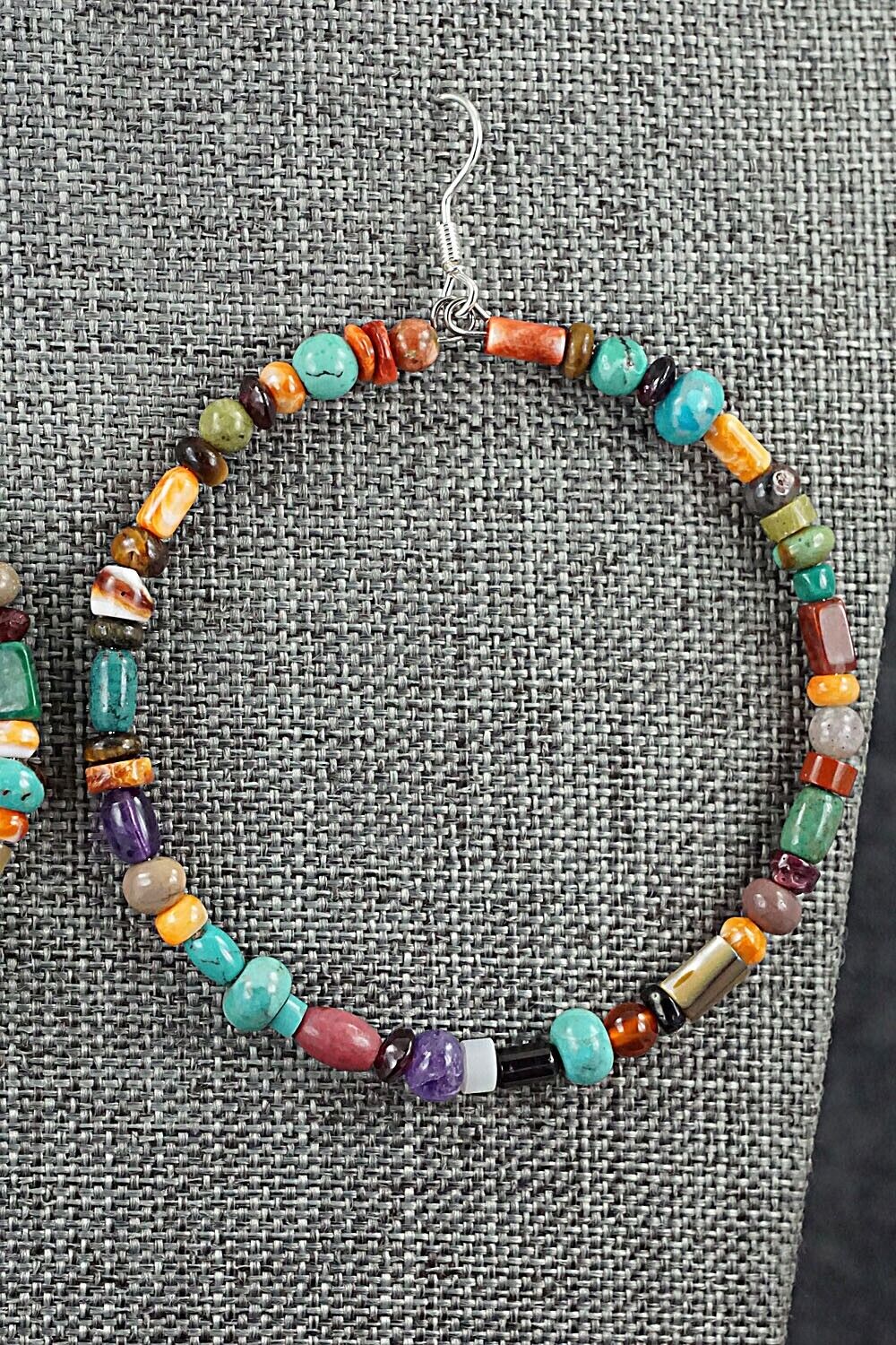 Multi Stone & Sterling Silver Hoop Earrings - Helen Tsosie