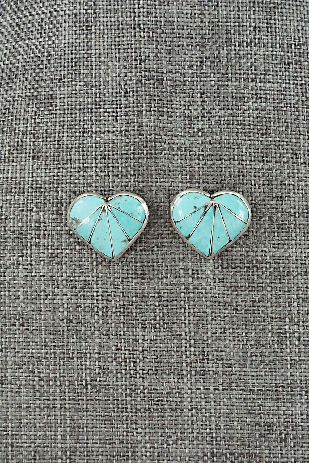 Turquoise and Sterling Silver Inlay Earrings - Evelyn Mahkee