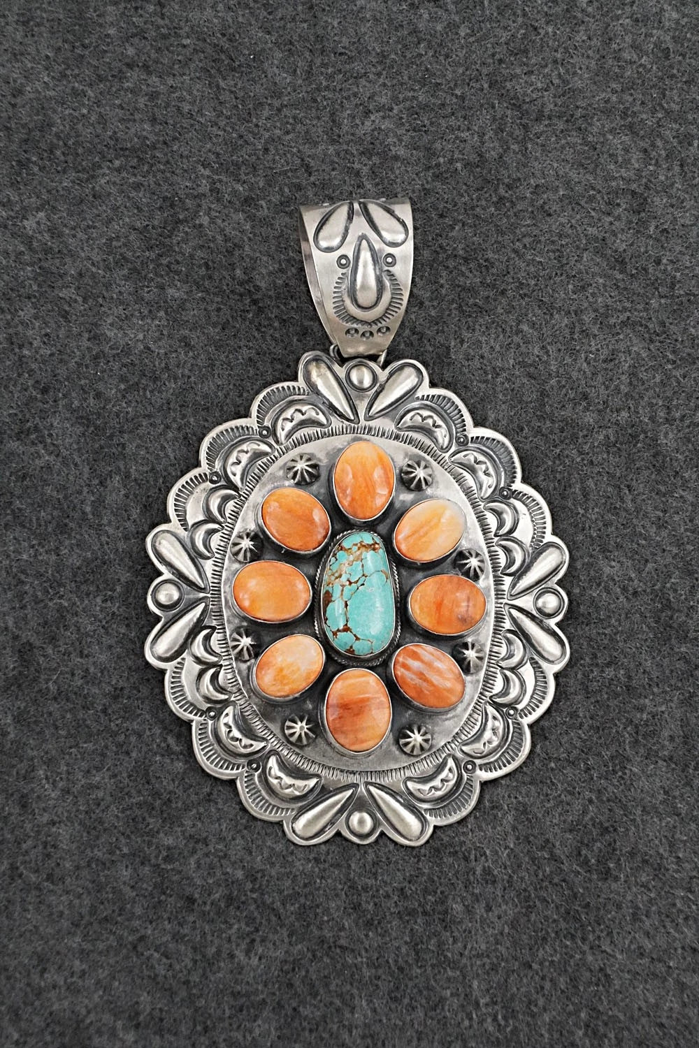 Turquoise, Spiny Oyster & Sterling Silver Pendant - Randy Boyd