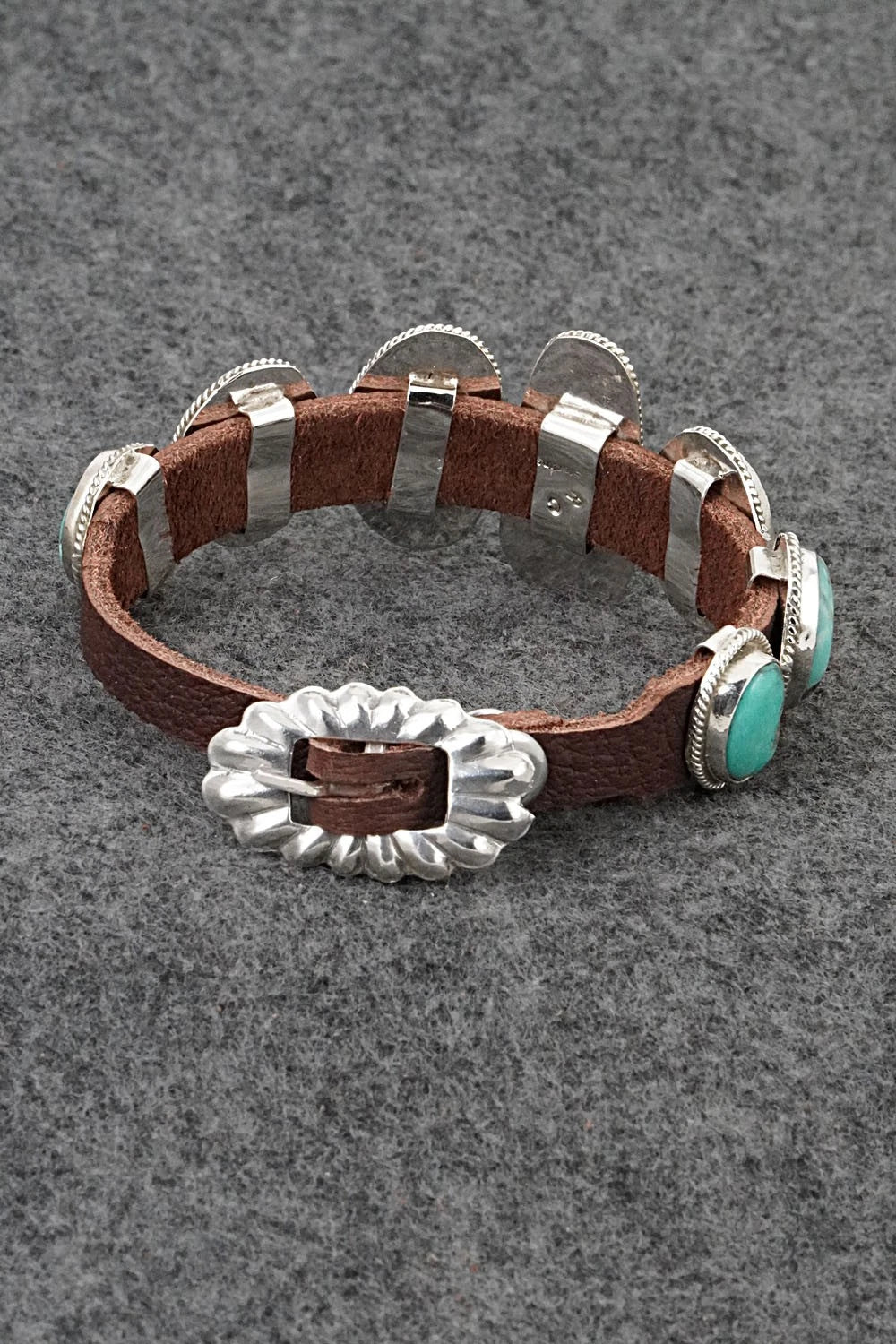 Turquoise, Sterling Silver & Leather Bracelet - Rosita Charlie