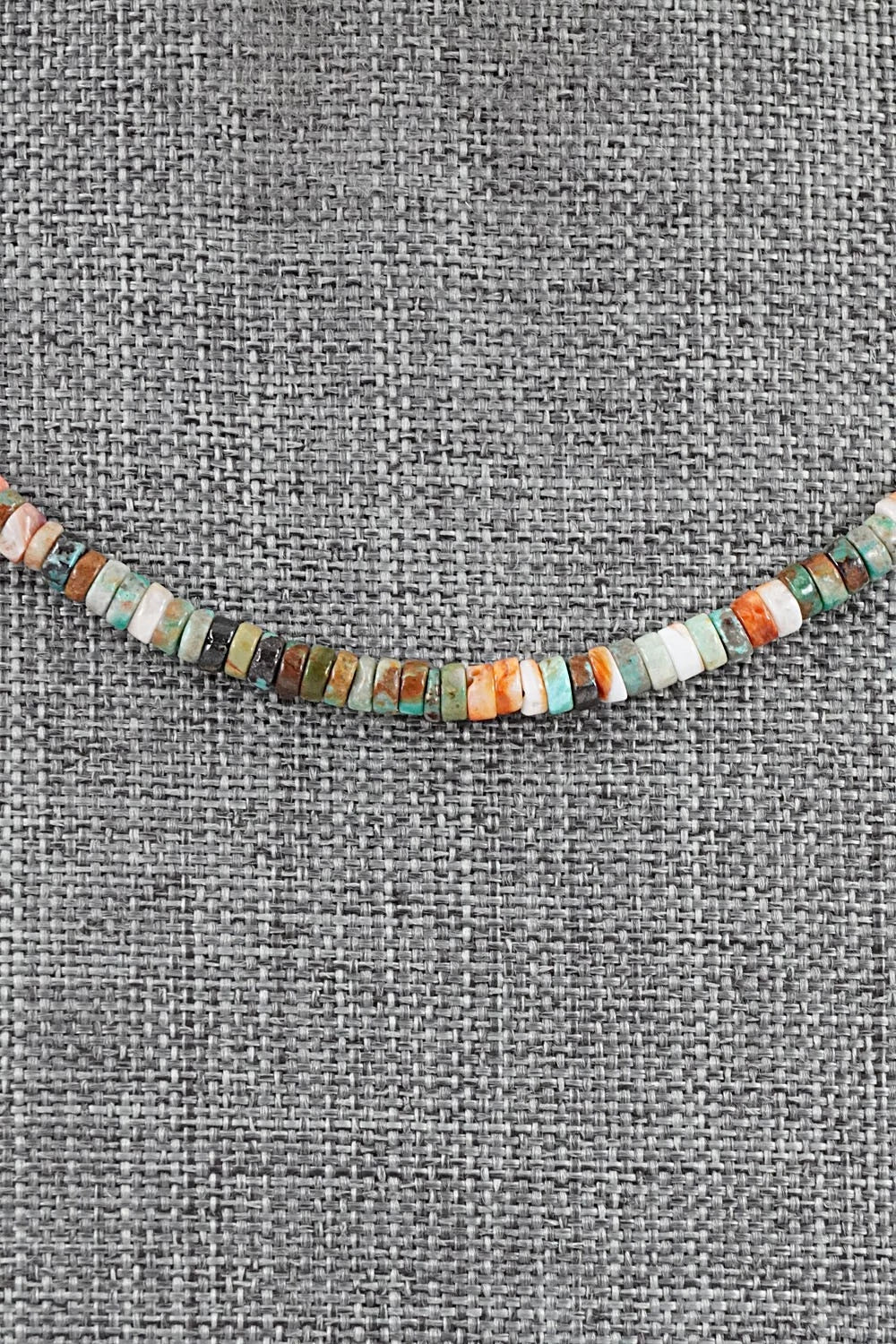 Turquoise, Spiny Oyster & Sterling Silver Necklace 17" - Doreen Jake