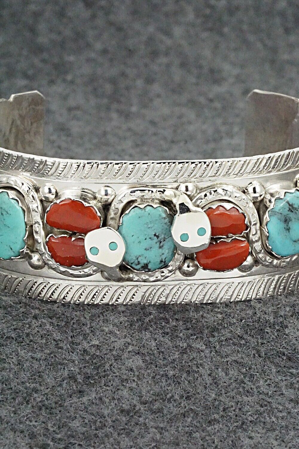 Turquoise, Coral & Sterling Silver Bracelet - Joy Calavaza