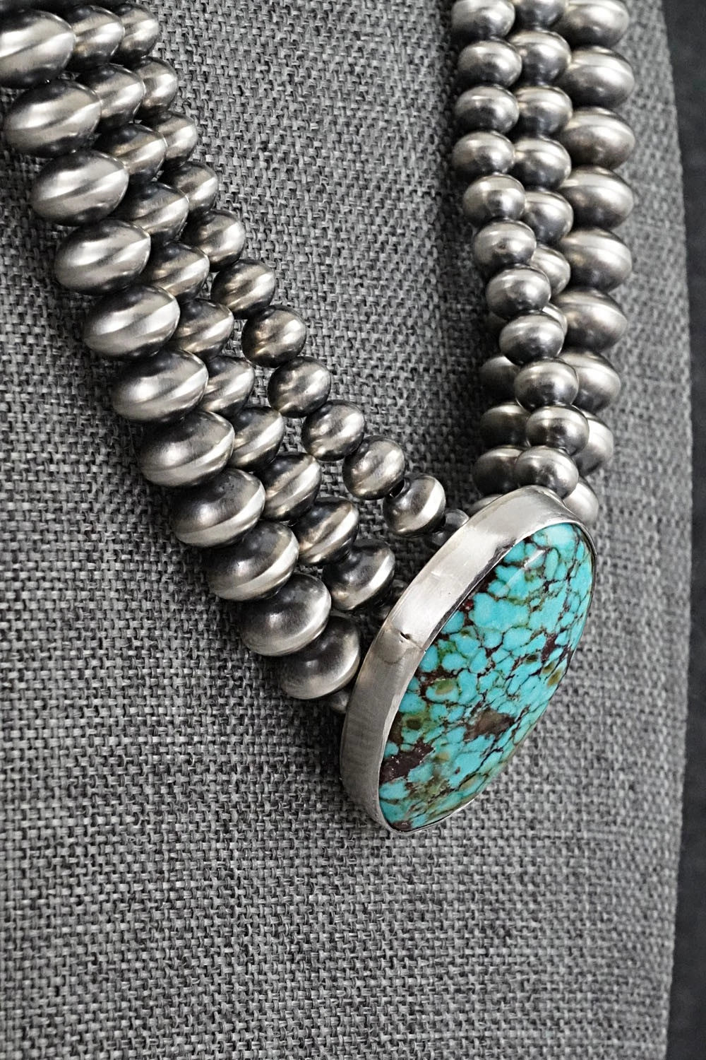 Turquoise & Sterling Silver Navajo Pearl Necklace - Gruber & Halwood