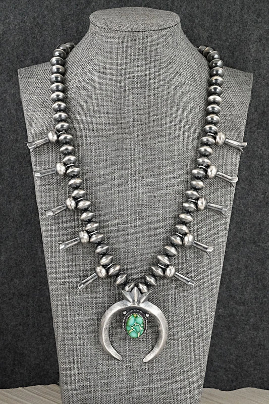 Turquoise & Sterling Silver Navajo Pearl Squash Blossom Necklace - Presley Haley