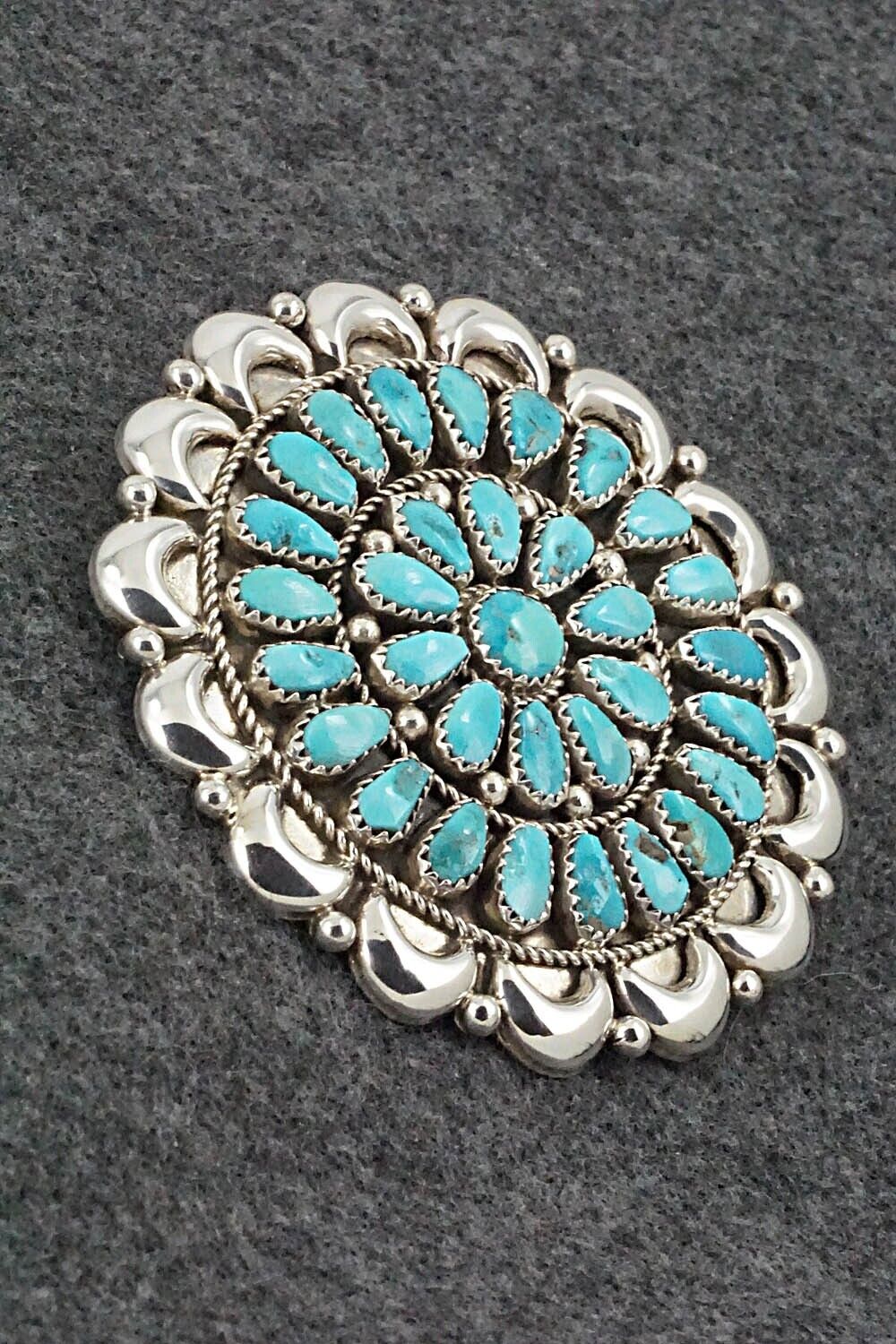 Turquoise & Sterling Silver Pendant/Pin - Eunise Wilson