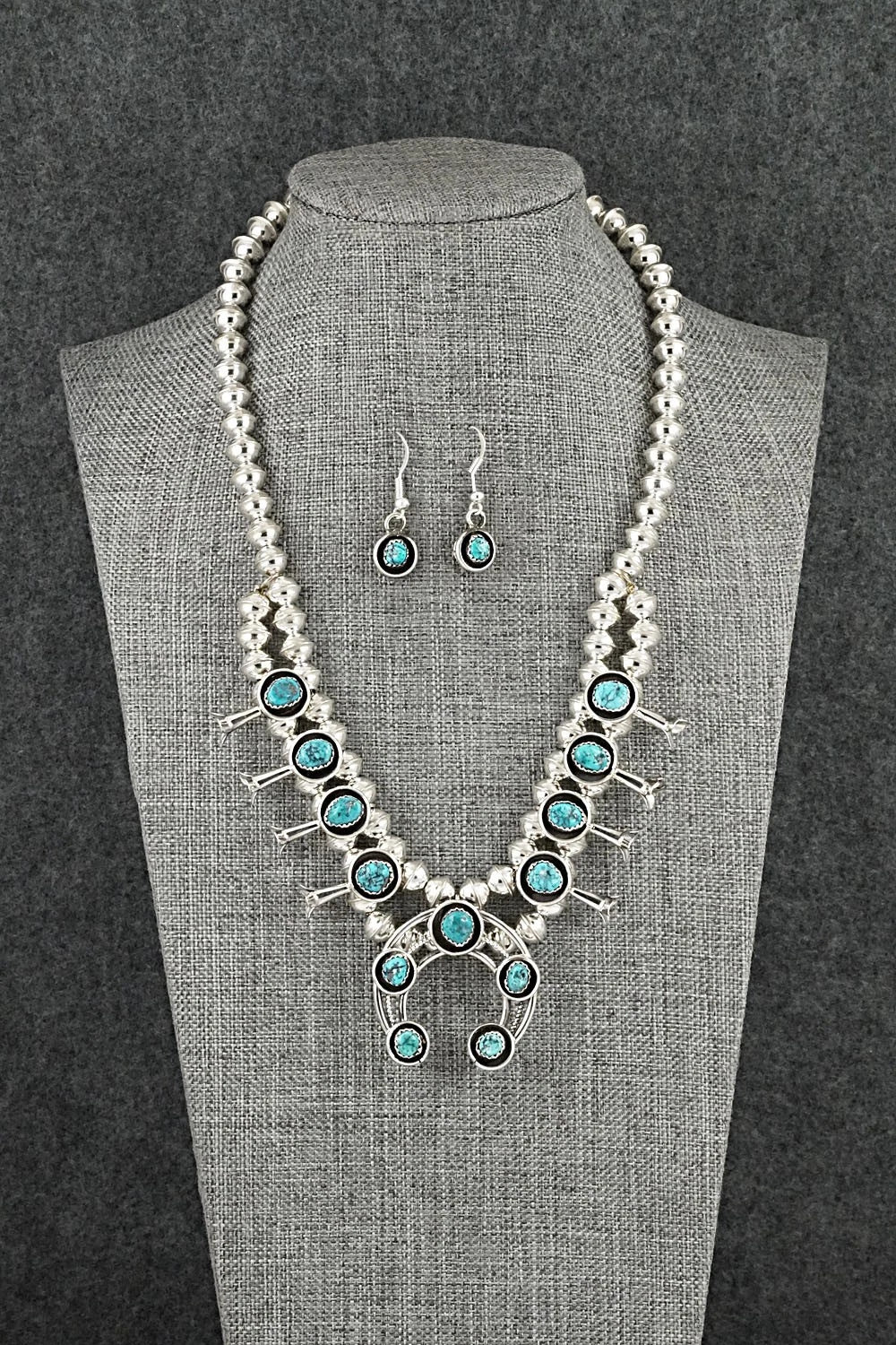 Turquoise & Sterling Silver Squash Blossom Set - Phil Garcia