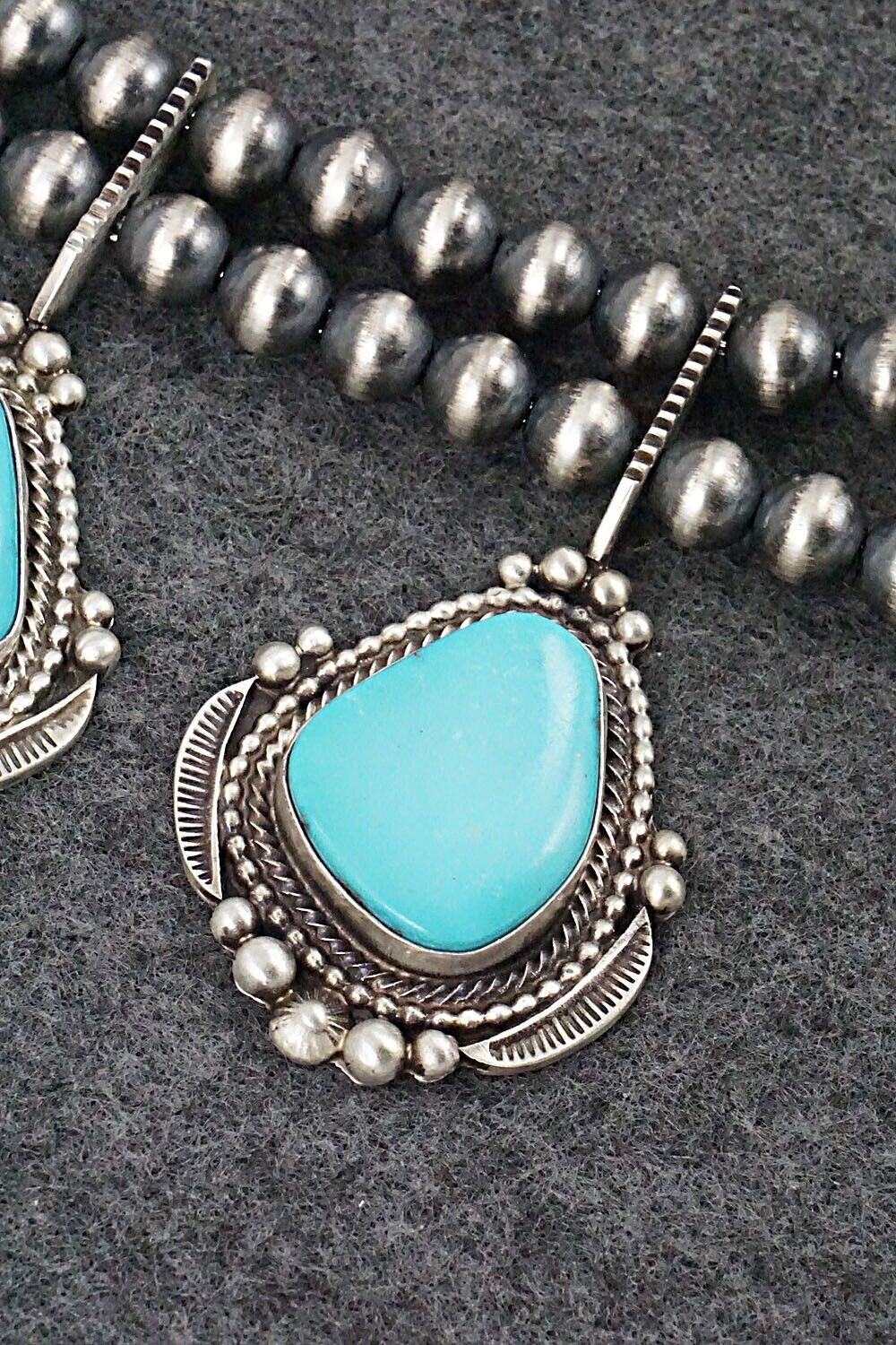 Turquoise & Sterling Silver Squash Blossom Set - Tom Lewis