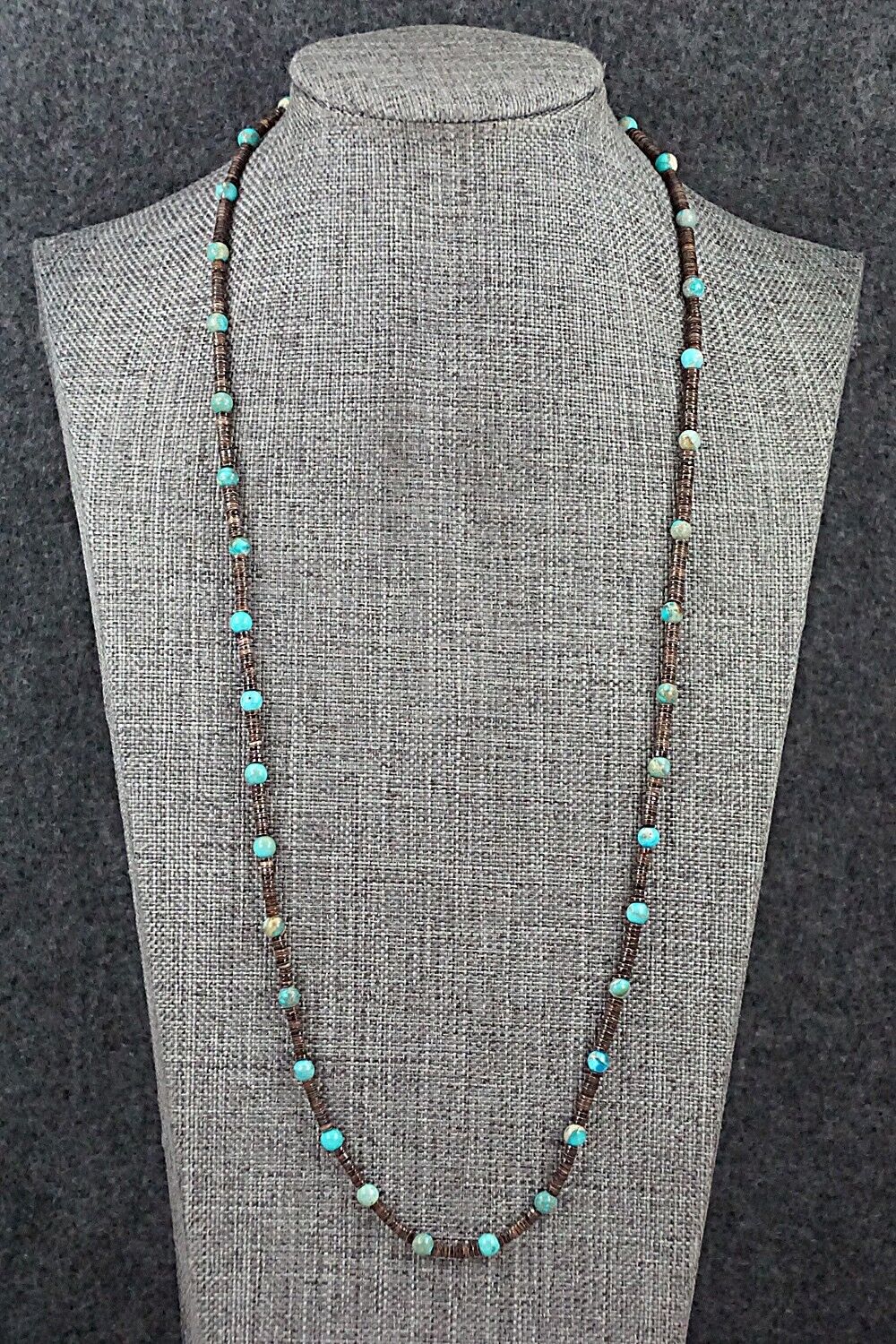 Turquoise, Shell & Sterling Silver Necklace 24" - Ramona Bird