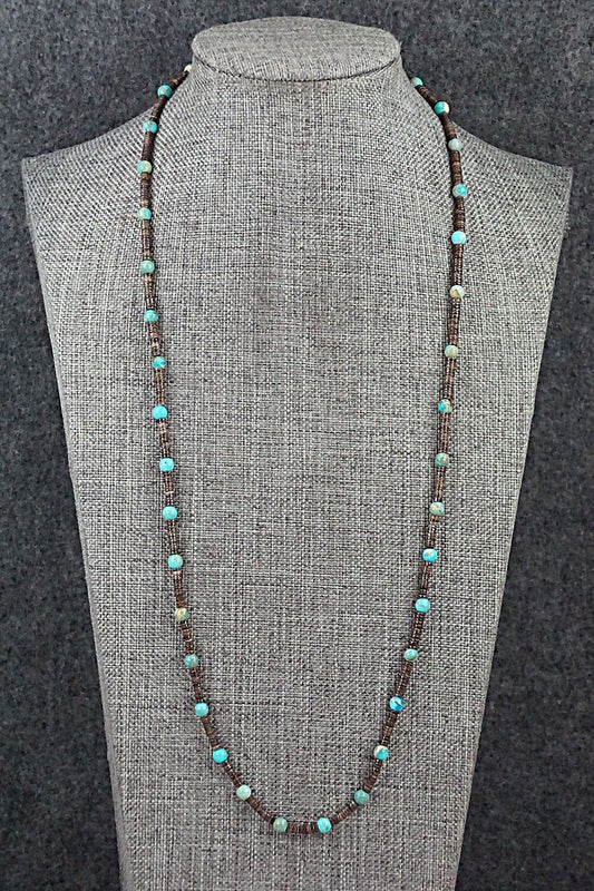 Turquoise, Shell & Sterling Silver Necklace 24" - Ramona Bird