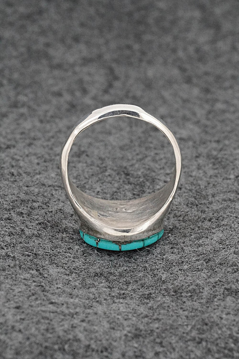 Turquoise & Sterling Silver Inlay Ring - Johnson Laweka - Size 10.5