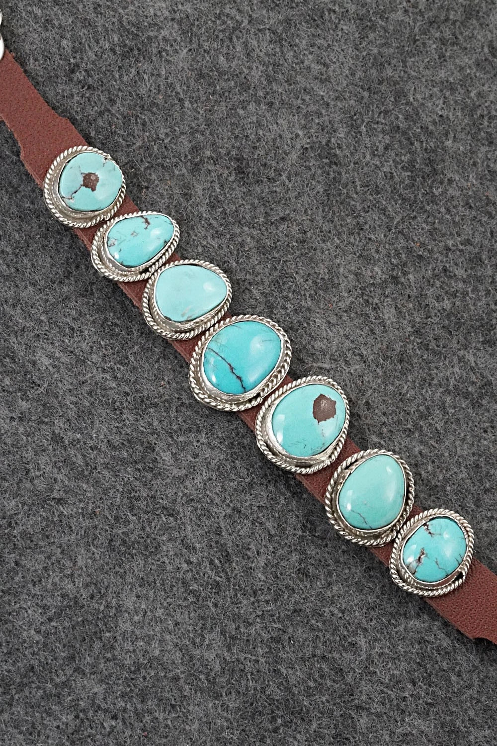 Turquoise, Sterling Silver & Leather Bracelet - Rosita Charlie