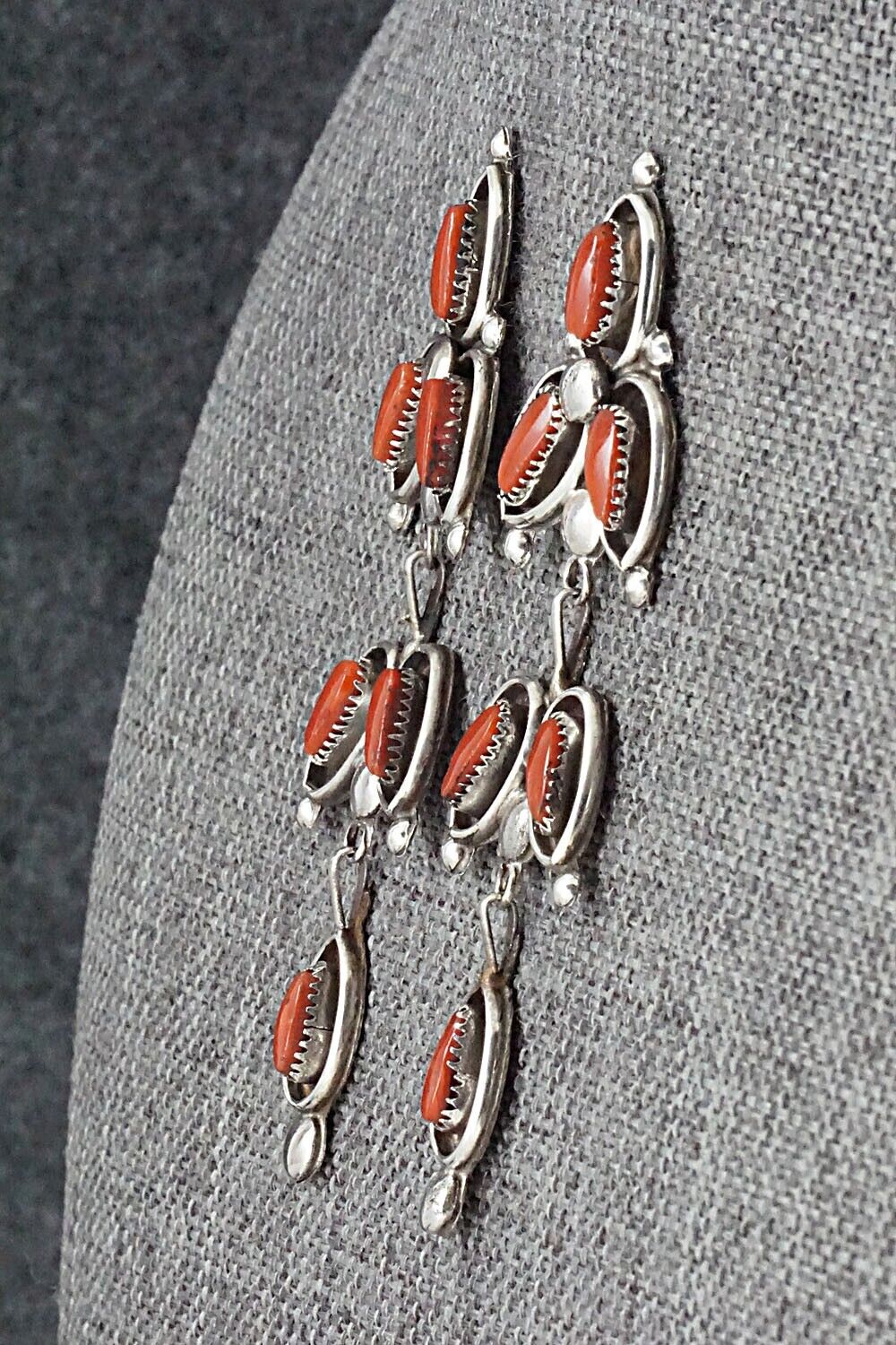 Coral & Sterling Silver Earrings - Vie Bobelu
