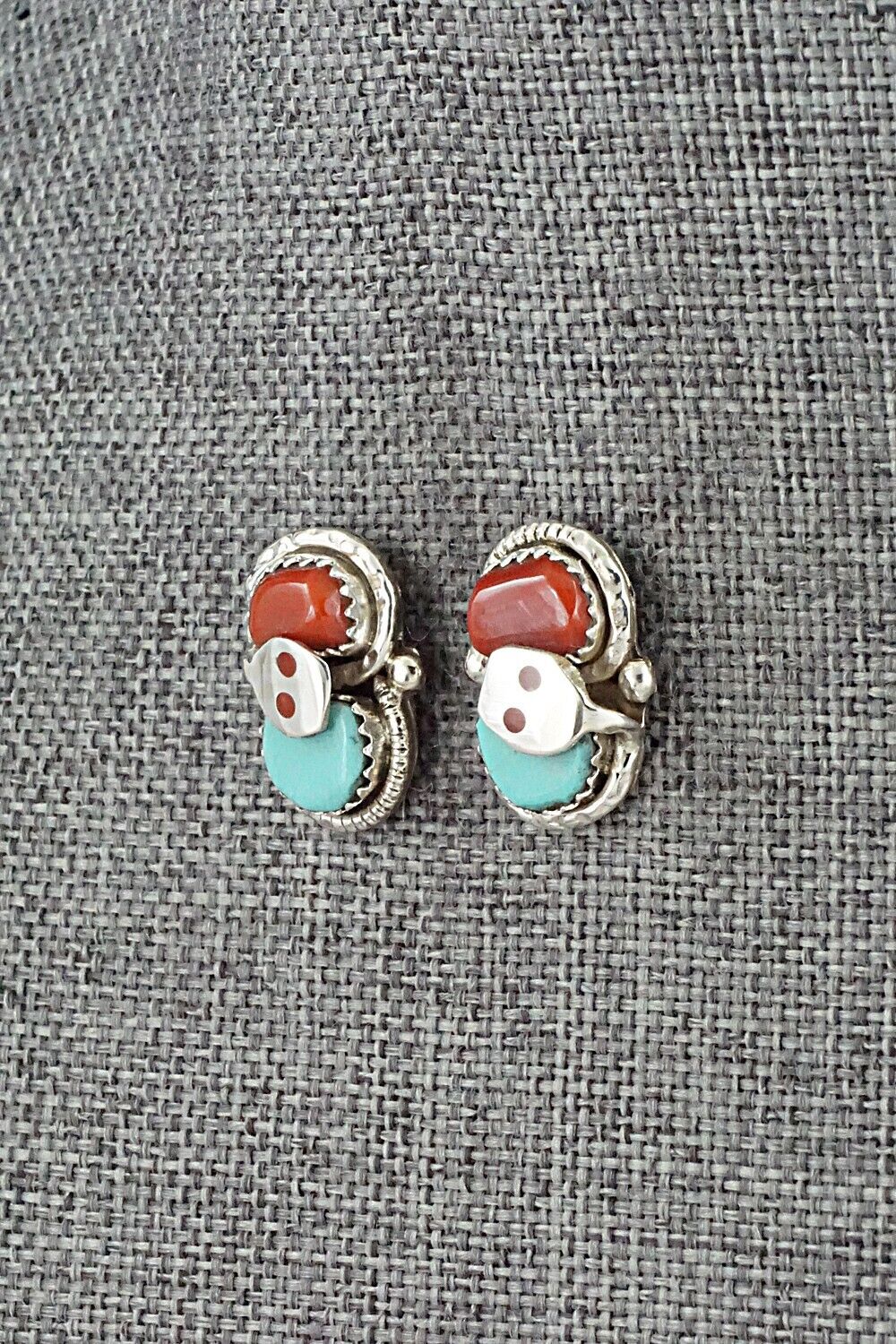 Turquoise, Coral & Sterling Silver Earrings - Joy Calavaza