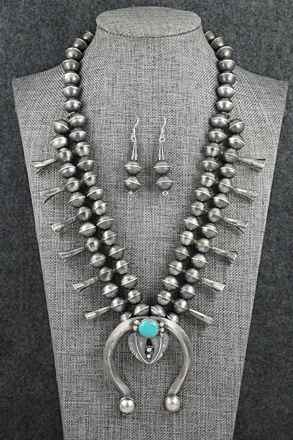 Turquoise & Sterling Silver Squash Blossom Set - Gilbert Martin