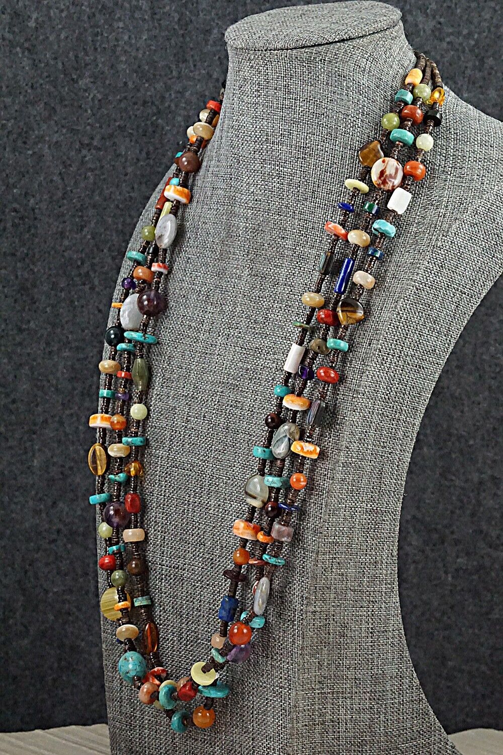 Multi-Stone & Sterling Silver Necklace 29" - Helen Tsosie