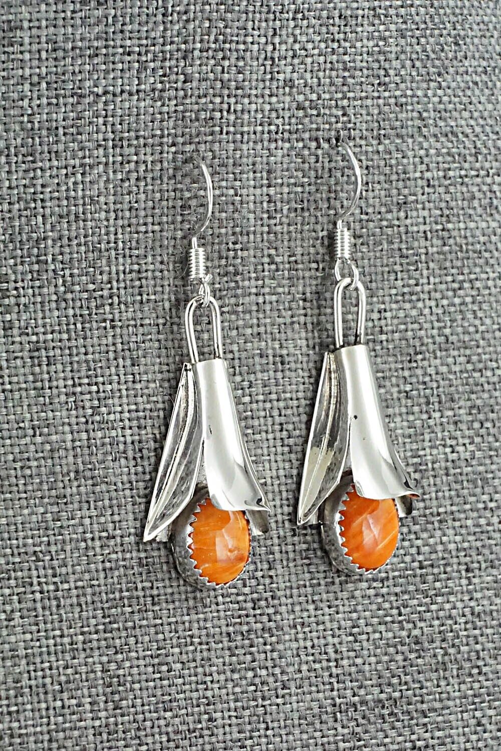 Spiny Oyster & Sterling Silver Earrings - Louise Yazzie