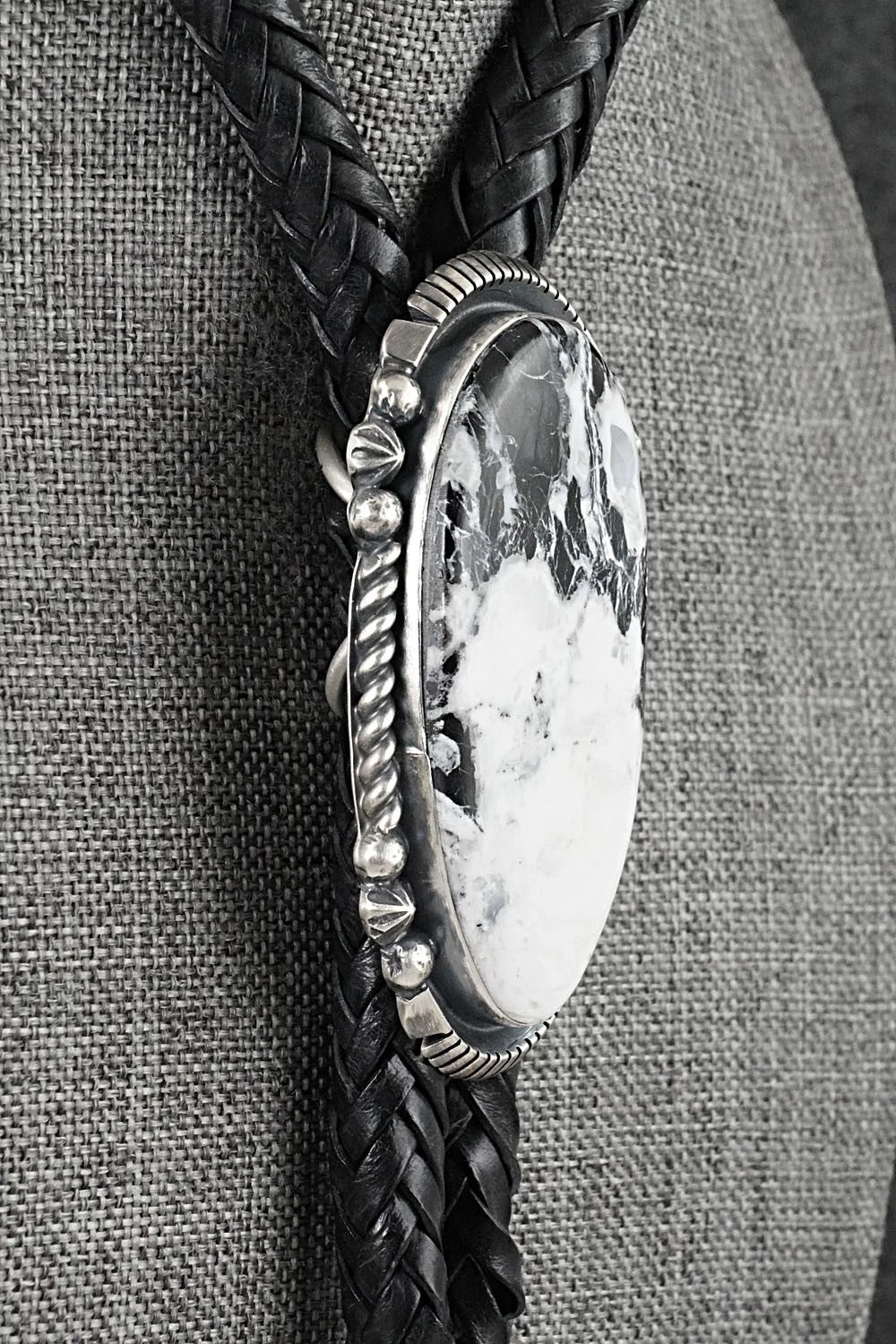White Buffalo & Sterling Silver Bolo Tie - Bob Becenti