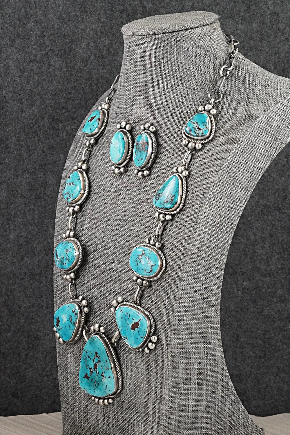 Turquoise & Sterling Silver Necklace and Earrings Set - Kathleen Livingston