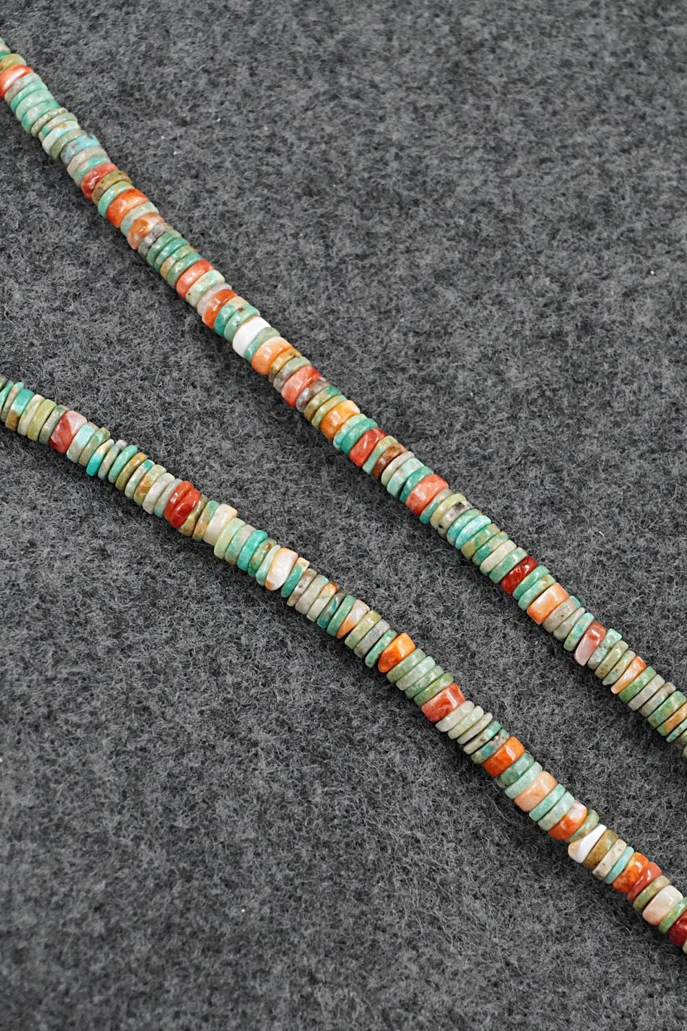 Turquoise, Spiny Oyster & Sterling Silver Necklace 24" - Doreen Jake