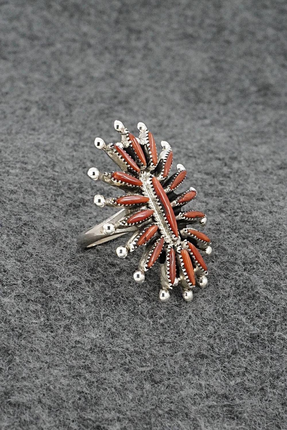 Coral & Sterling Silver Ring - Jack Etsate - Size 7.25