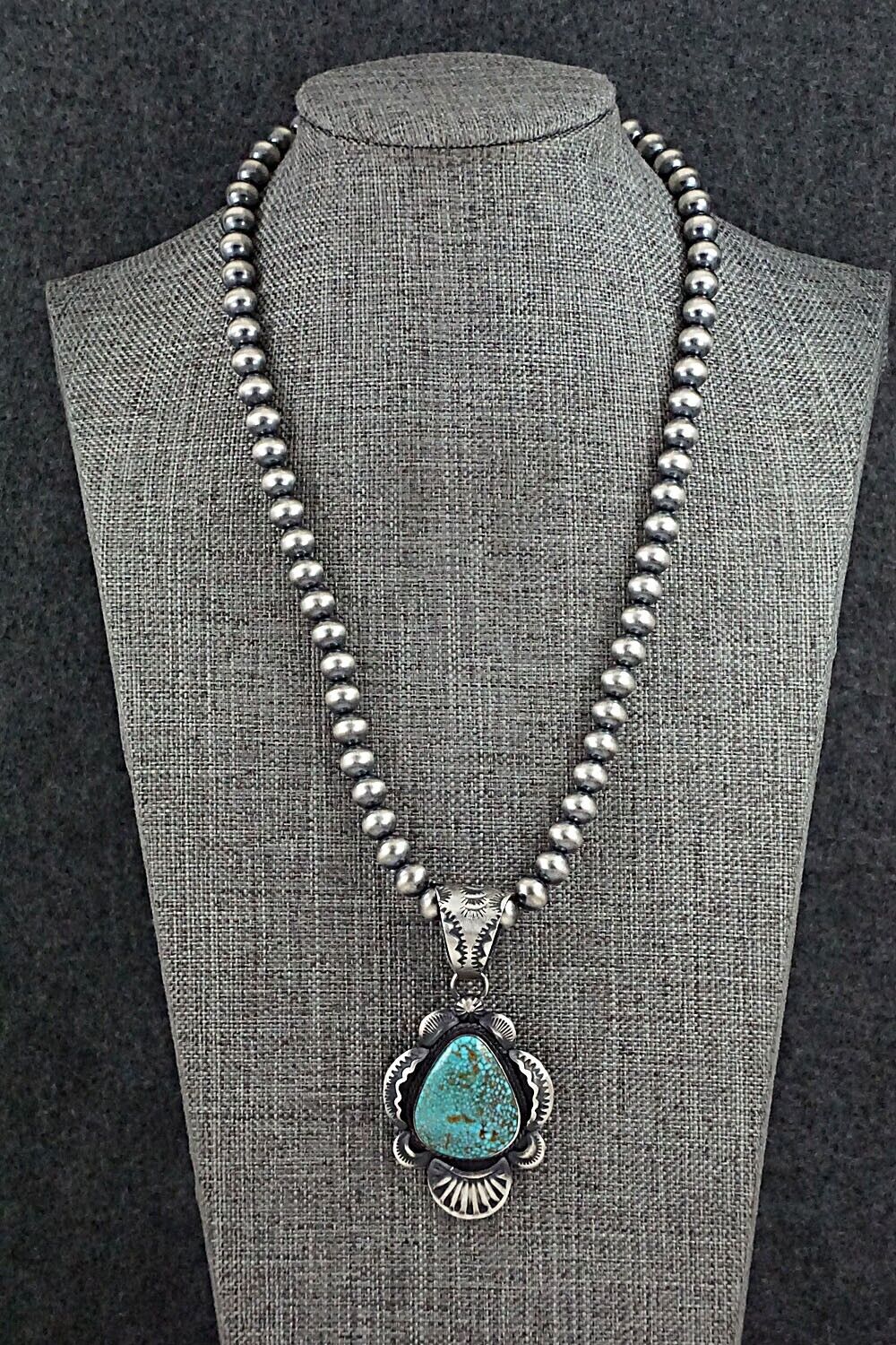 Turquoise and Sterling Silver Necklace - Gilbert Tom