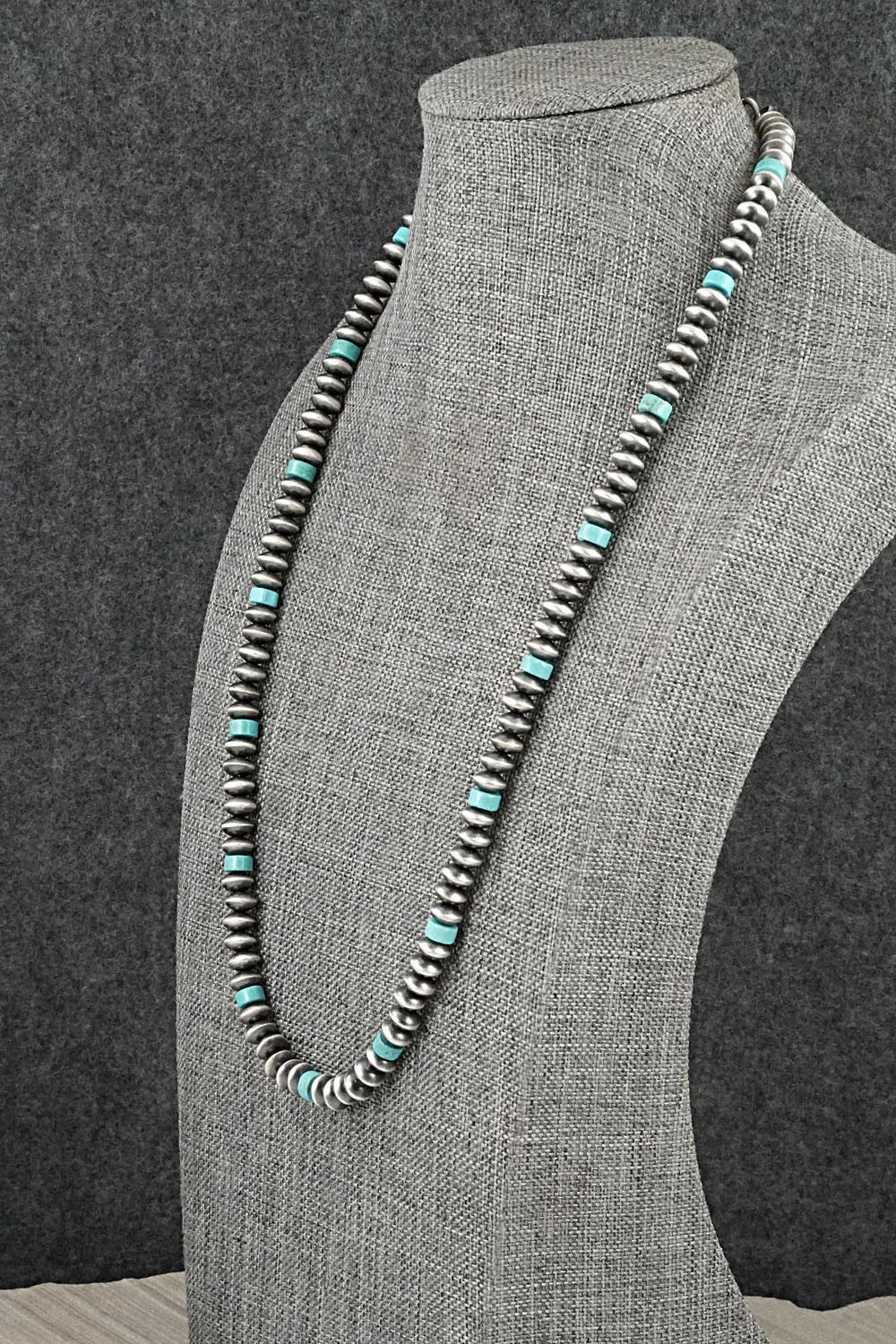 Turquoise & Sterling Silver Navajo Pearl Necklace 22" - Crystal Haley