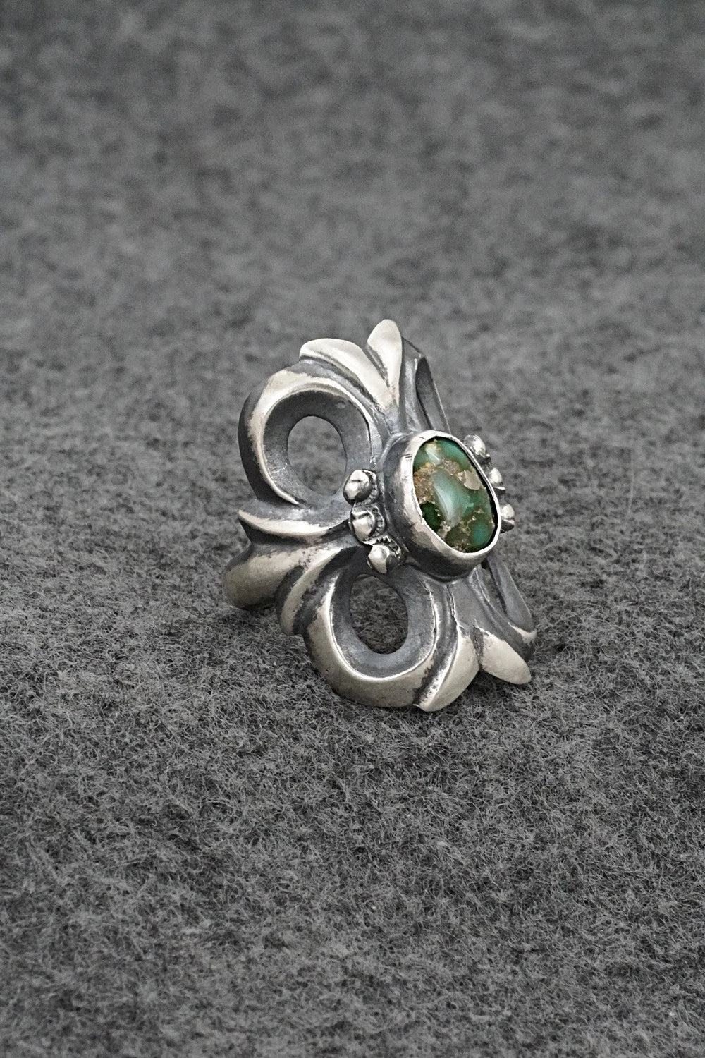 Turquoise & Sterling Silver Ring - Harrison Bitsue - Size 7.5