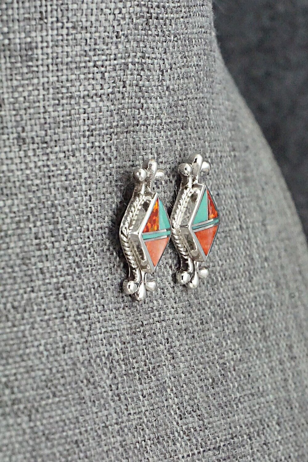 Multi-Stone & Sterling Silver Inlay Earrings - James Manygoats