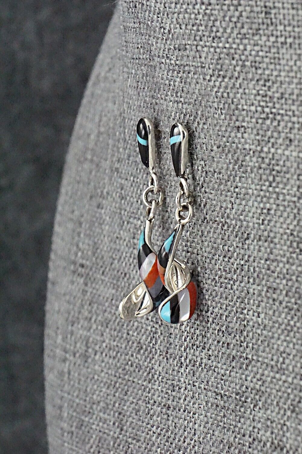 Multi-Stone & Sterling Silver Inlay Earrings - Idella Edaakie