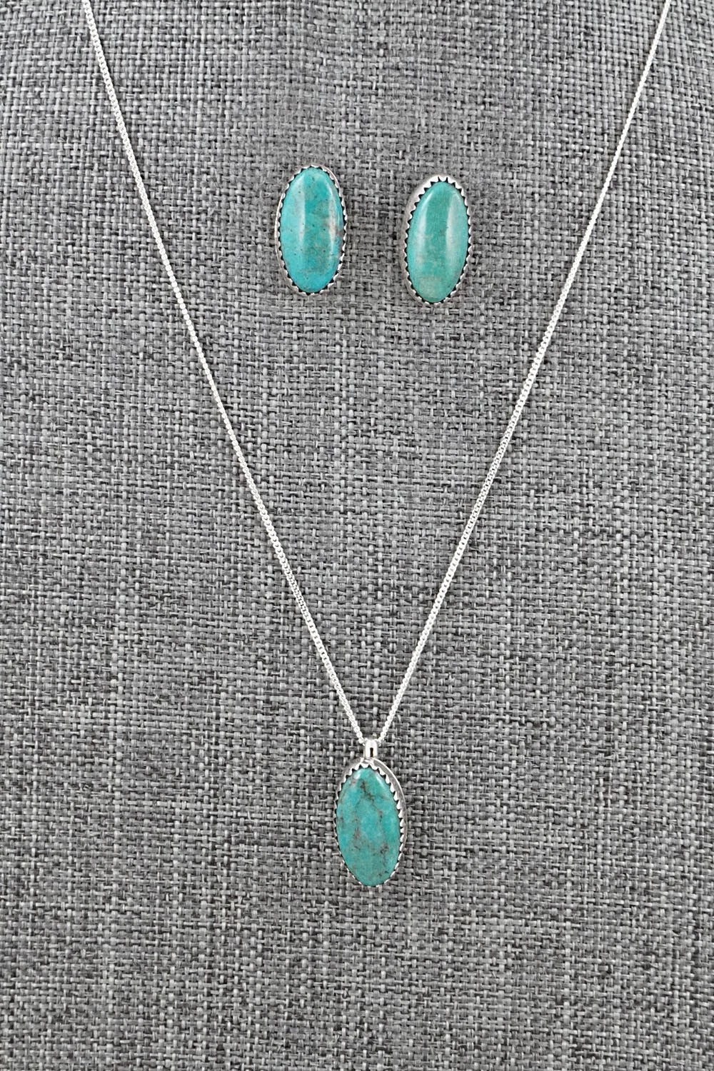 Turquoise & Sterling Silver Necklace and Earrings Set - Murray Hannaweeka