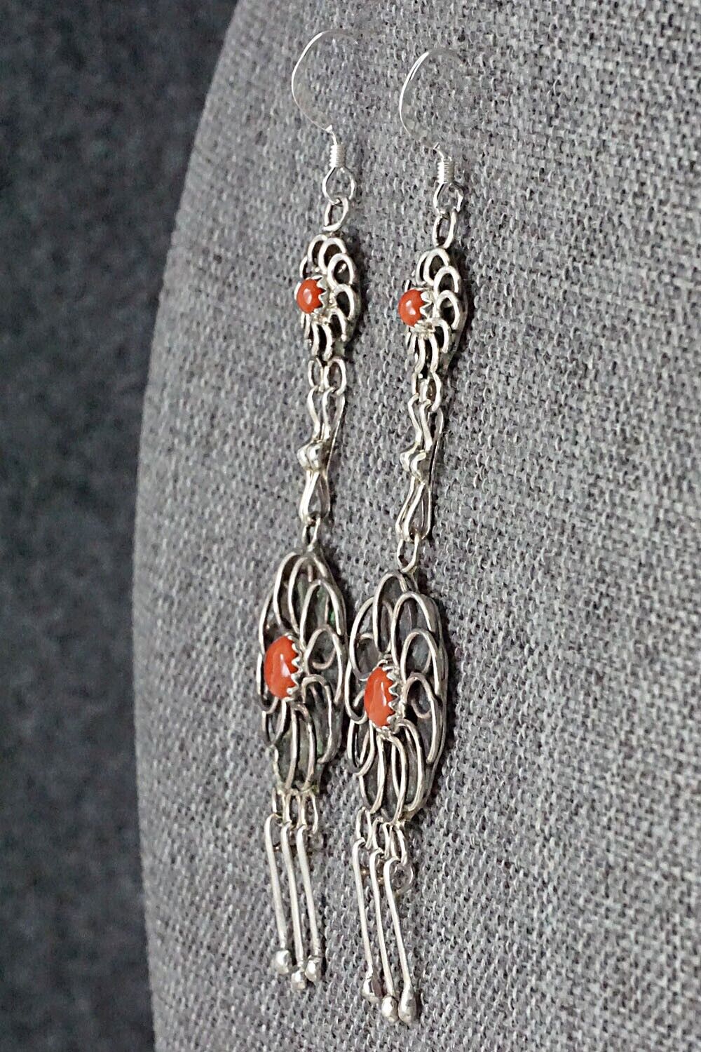 Coral & Sterling Silver Earrings - Diana Bellson