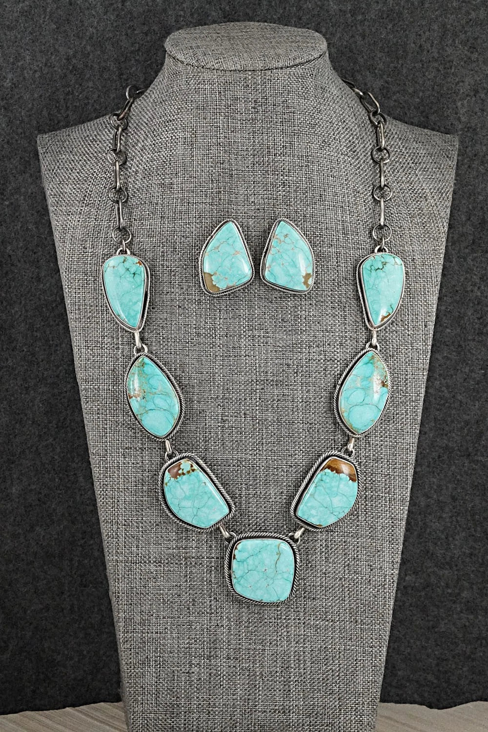 Turquoise & Sterling Silver Necklace and Earrings Set - Paul Livingston
