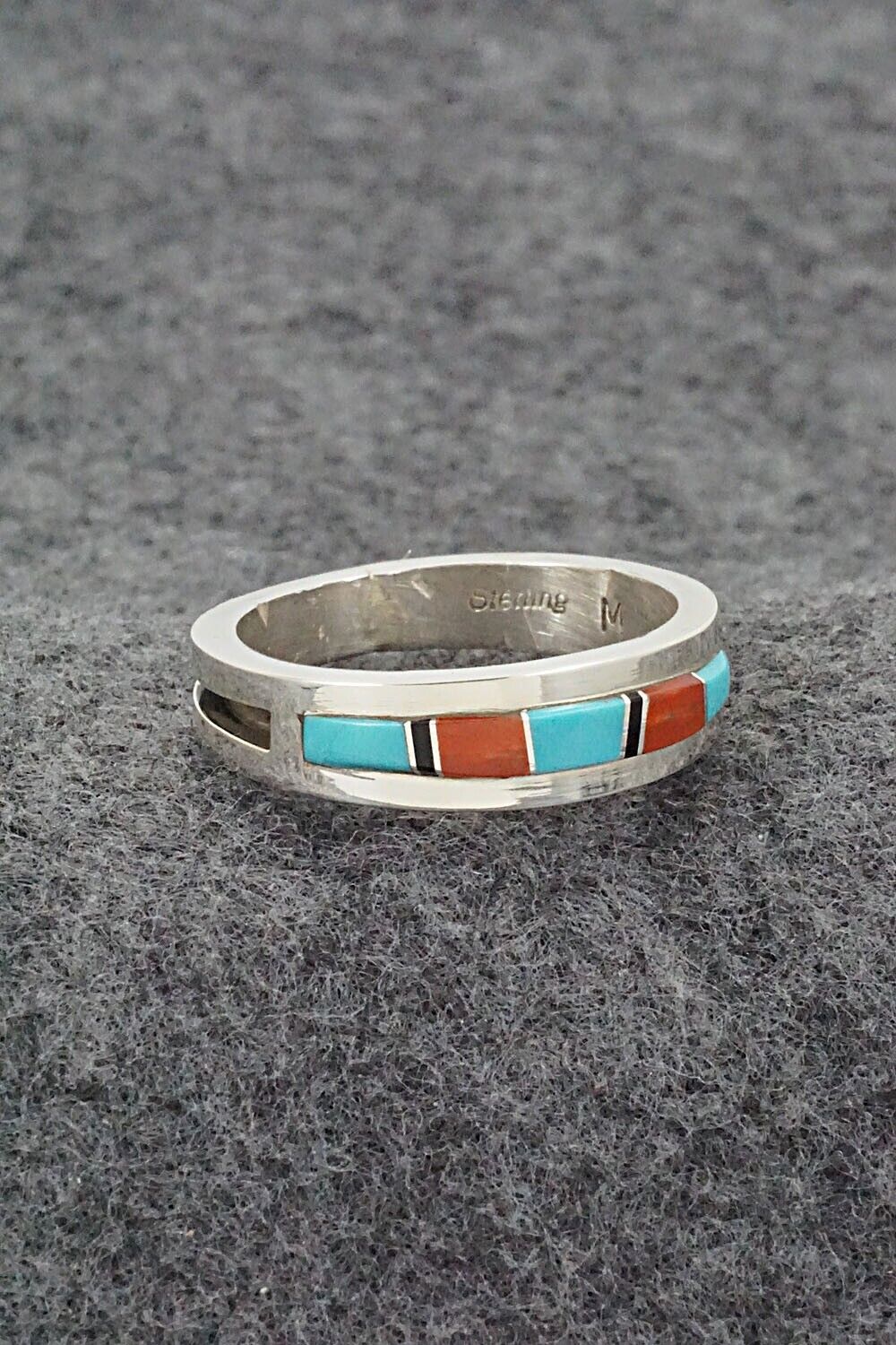 Turquoise, Coral, Onyx & Sterling Silver Ring - Wilbert Muskett Jr. - Size 11.5