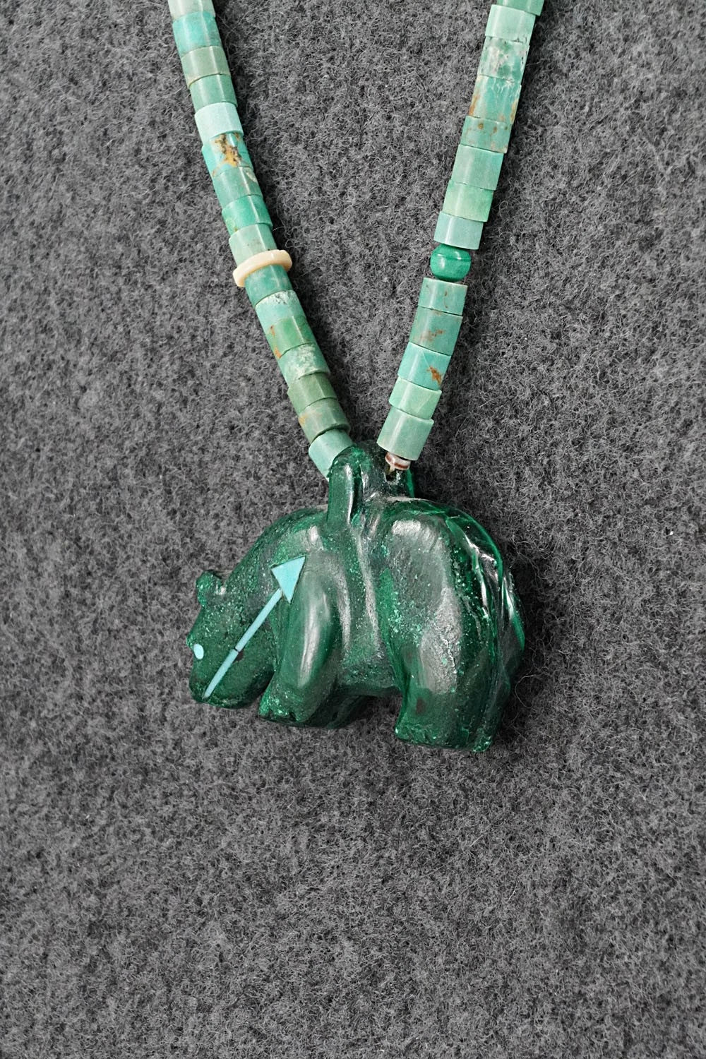 Turquoise & Sterling Silver Bear Zuni Fetish Necklace - Andres Quandelacy
