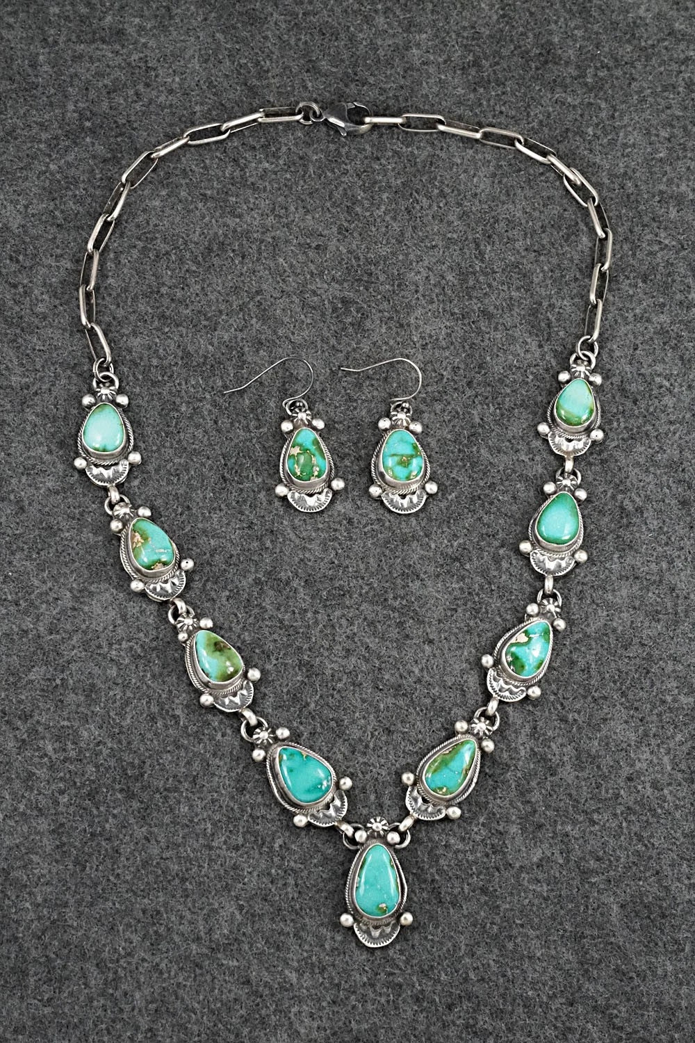 Turquoise & Sterling Silver Necklace and Earrings Set - Kathleen Livingston
