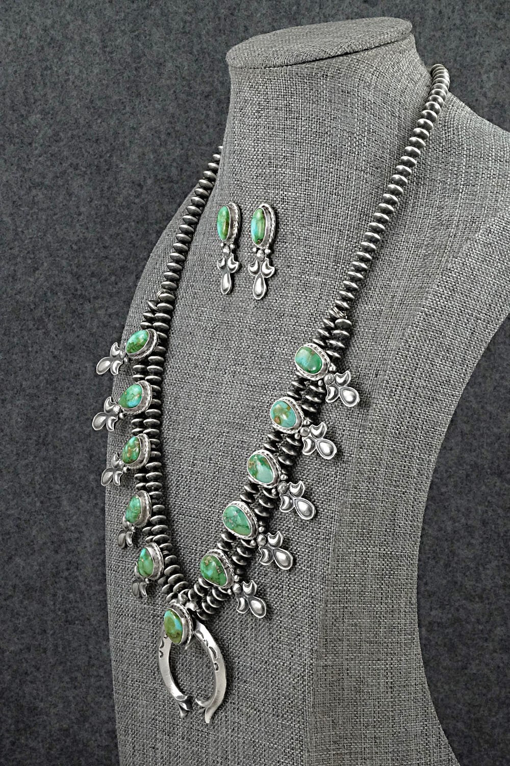Turquoise & Sterling Silver Mini Squash Blossom Set - Adrienne Gordon