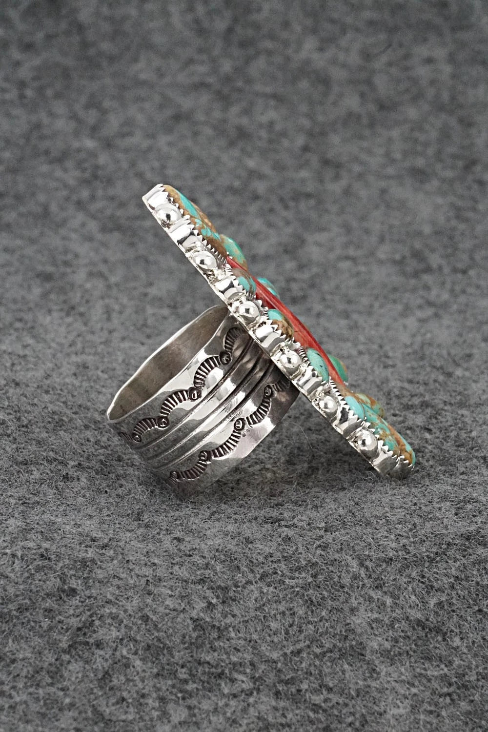 Turquoise, Spiny Oyster & Sterling Silver Ring - Anthony Brown - Size 11