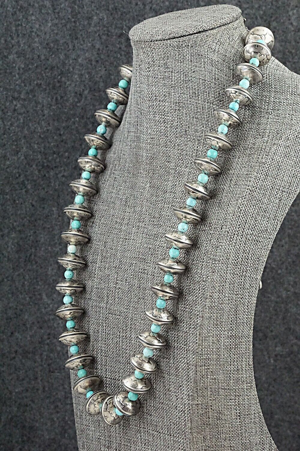 Turquoise & Handmade Mercury Dime Bead Sterling Silver Necklace - Julius Burbank